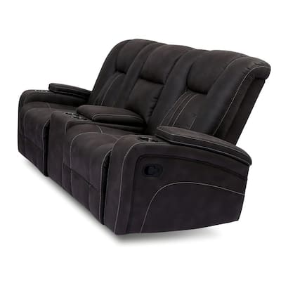 Stocklin 74 in. Dark Gray Faux Leather 2-Seats Loveseats with Cup Holders