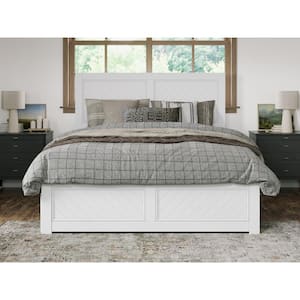 Canyon White Solid Wood Queen Platform Bed with Matching Footboard and Storage Drawers