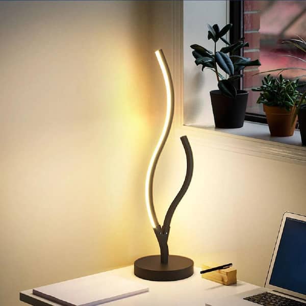 Etokfoks 21 in. Black Aluminum Integrated LED Branch Shaped Table Lamp for Living Spaces with Stepless Dimming and Remote Control