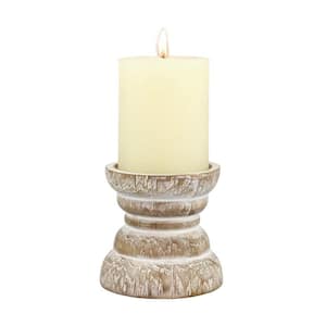 4 in. White Wood Beach House Pillar Candle Holder