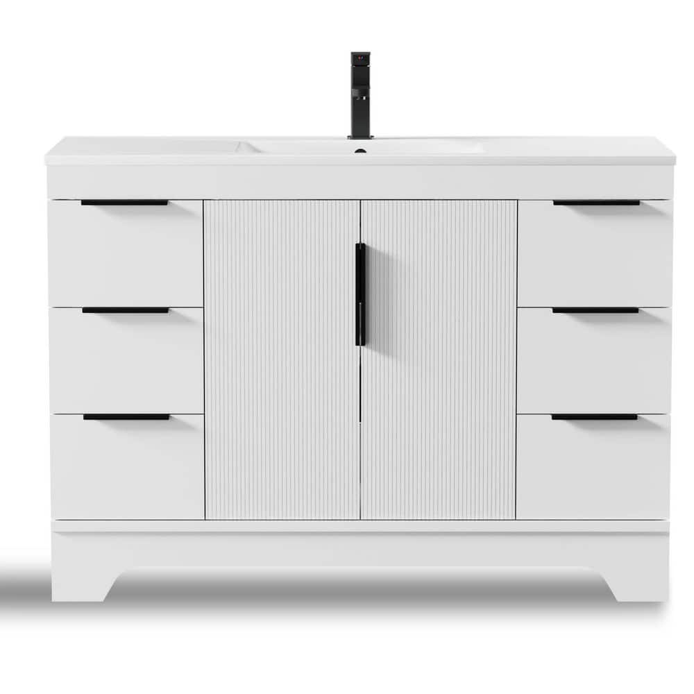 48 in. W. x 18 in. D x 33.5 in. H Single Sink Freestanding White Bath Vanity with White Integrated Composite Resin Top price history on PriceWatchPro