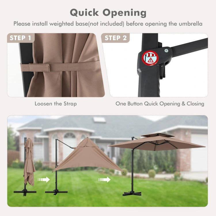 9.5 ft Coffee Polyester Cantilever Patio Umbrella with Black Aluminum Pole