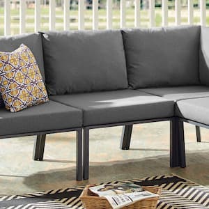 Riverside Aluminum Armless Middle Outdoor Sectional Chair in Gray with Charcoal Cushions