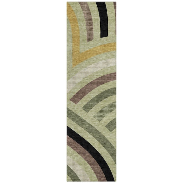 Chantille Machine Washable Indoor/Outdoor Abstract ACN2467 Celery 2 ft. x 7 ft. Runner Rug