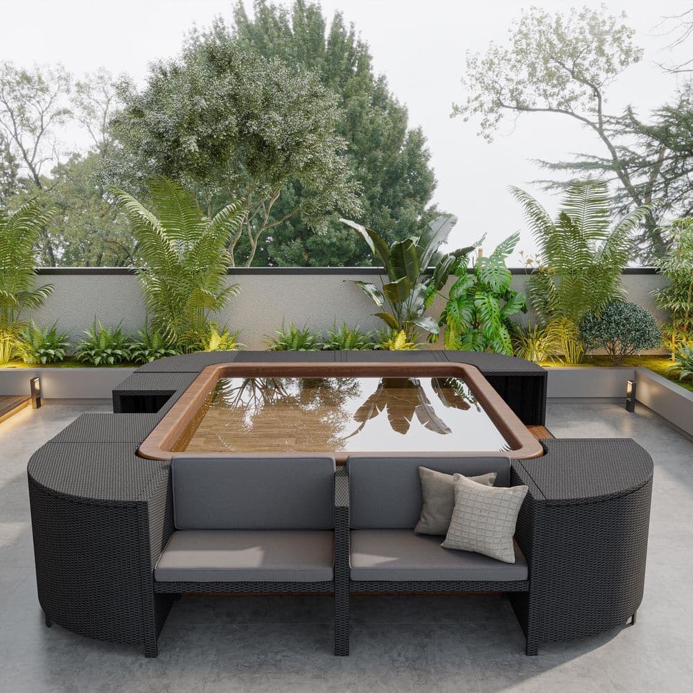 Black Rattan Outdoor Sectional Set with Gray Cushions price history on PriceWatchPro