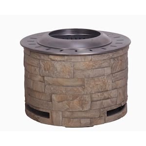 20.5 in. Yellow MGO Smokeless Fire Pit Wood Fuel Stack Stone Outdoor Fire Pit Table with Wood Pellet, Twig