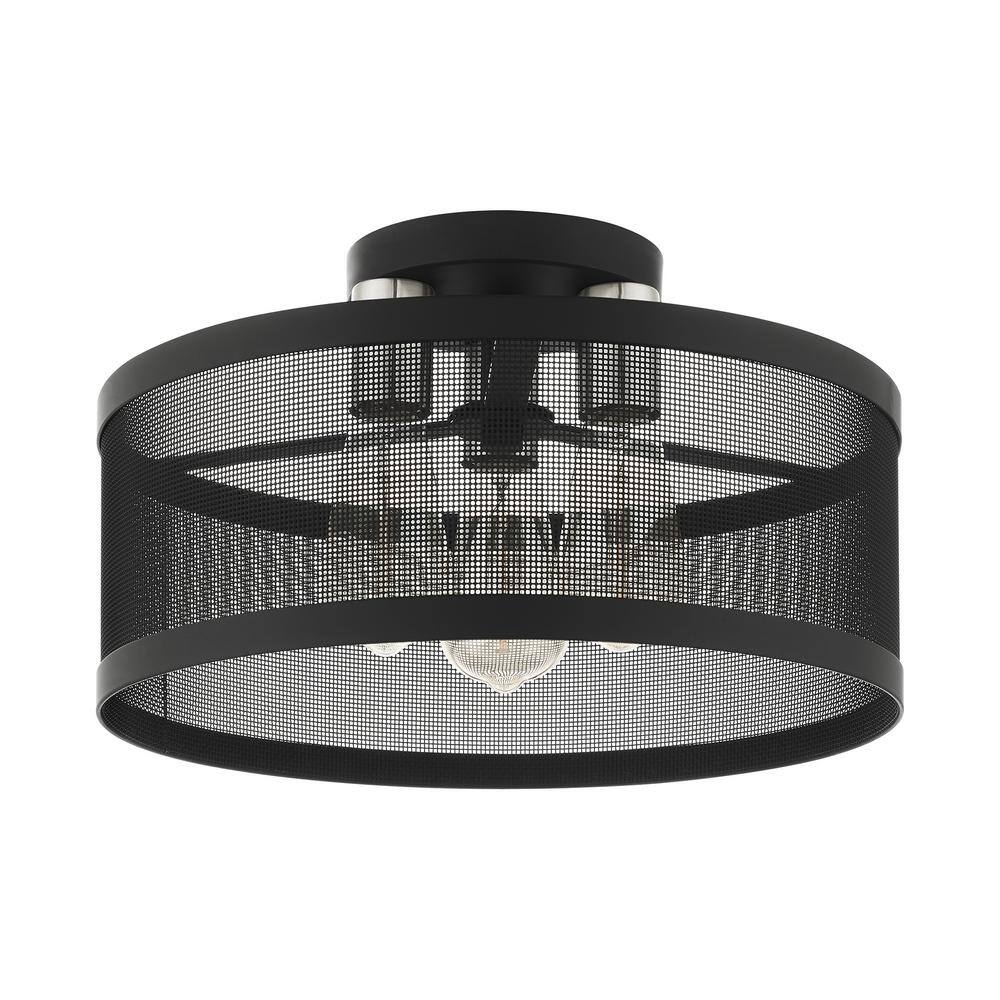 Emilia Crystal-Infused 3-Light Indoor/Outdoor Drum LED Pendant in Black/Brushed Nickel