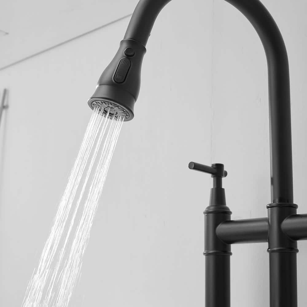 Matte Black Dual Handle Pull Down Kitchen Faucet