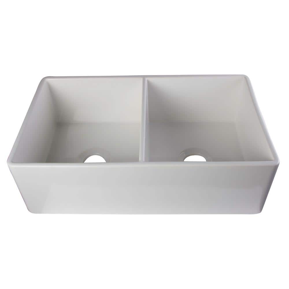 White 32.75'' Double Bowl Fireclay Farmhouse Kitchen Sink