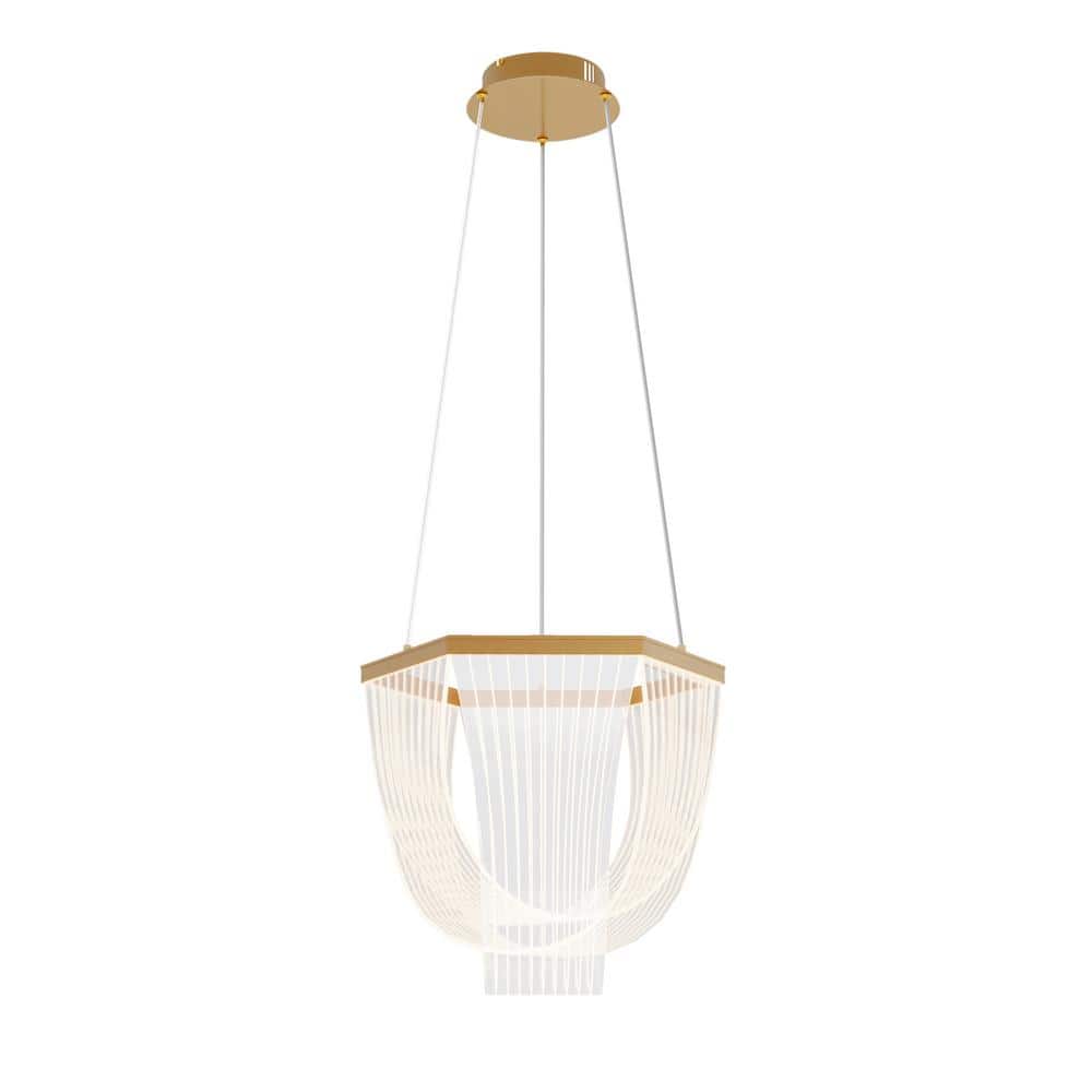 13.77 in. 1-Light 28-Watt Modern Gold Integrated LED Pendant Light Guide Pl