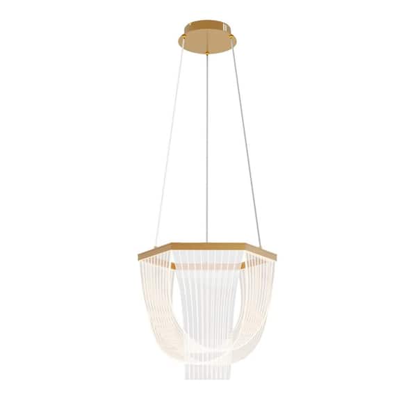 aiwen 13.77 in. 1-Light 28-Watt Modern Gold Integrated LED Pendant Light Guide Plate LED Light Hanging Ceiling Lamp