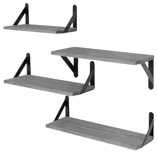Angel Sar 4-Piece Different Sizes Wall Mounted Wood Floating Shelves for Home, Gray