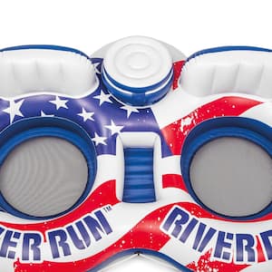 White and Blue American Flag Inflatable 2-Person Pool Tube Float with Cooler (2-Pack) in Red