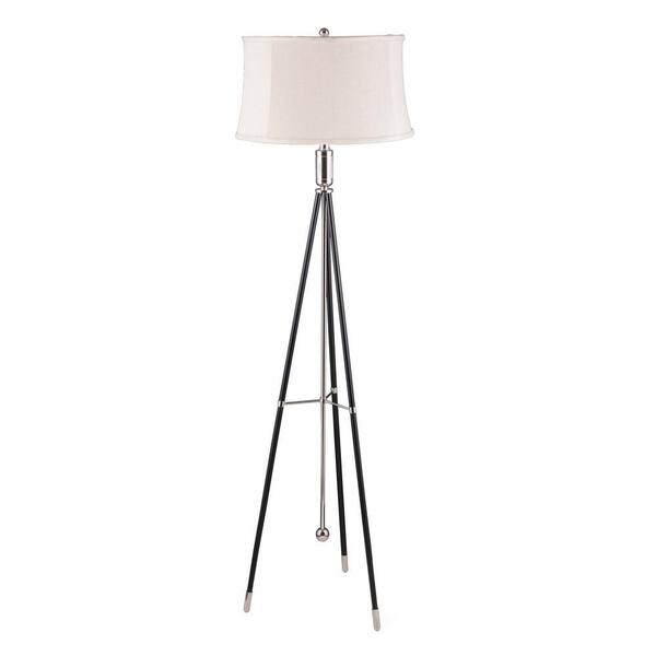 Fangio Lighting 61 in. Polished Nickel and Black Tripod Metal Floor Lamp