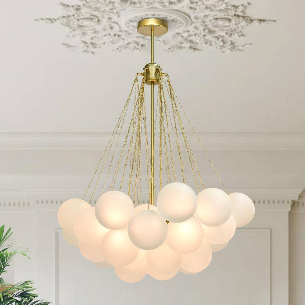 3-Light Gold Modern Cluster Globe Bubble Chandelier with Frosted Glass Shades (No Bulbs Included) price history on PriceWatchPro