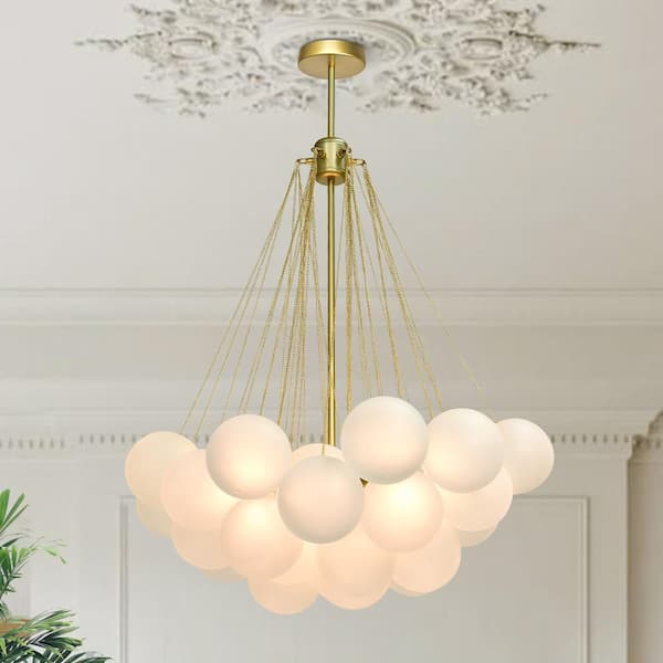 Y'INSP 3-Light Gold Modern Cluster Globe Bubble Chandelier with Frosted Glass Shades (No Bulbs Included)