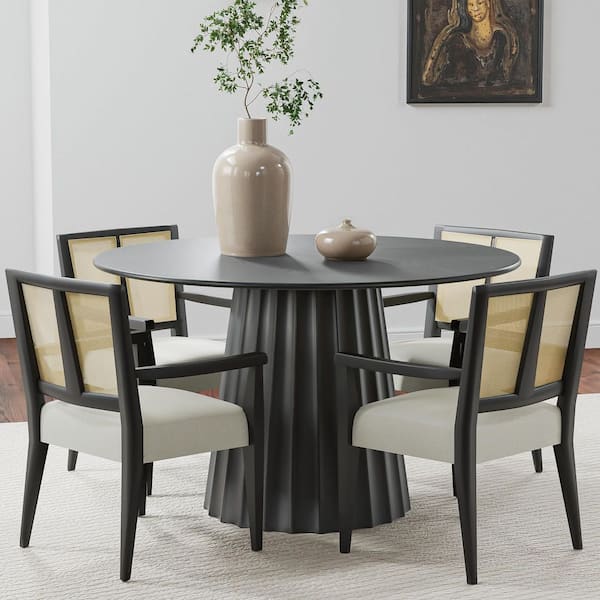 PexFix 5-Pieces Round Black Wooden Top Dining Table Set 4-Seats with ...