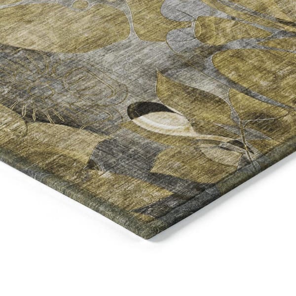 Green and Brown 3 ft. x 5 ft. Woven Floral Rectangle Indoor/Outdoor Area Rug