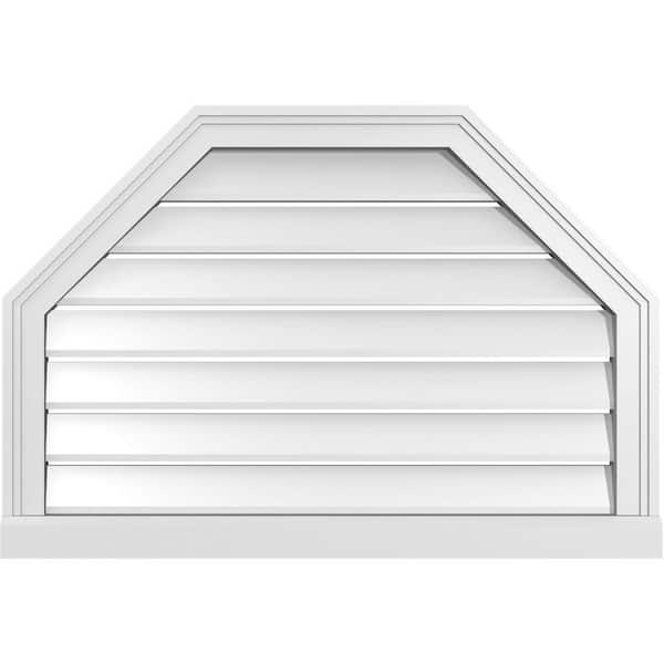 Ekena Millwork 32" x 22" Octagonal Top Surface Mount PVC Gable Vent: Functional with Brickmould Sill Frame