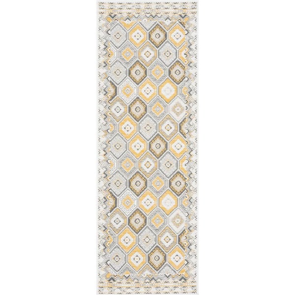 Flora Cream 2 ft. x 8 ft. Geometric Indoor/Outdoor Area Rug