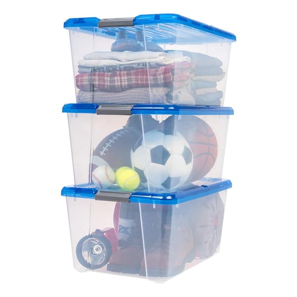 IRIS 45 qt. Storage Tote CLR/BLU 3pk 100229 - The Home Depot