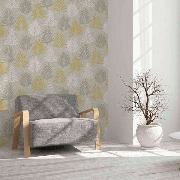Willis Mustard Grey Palm Frond Wallpaper Sample
