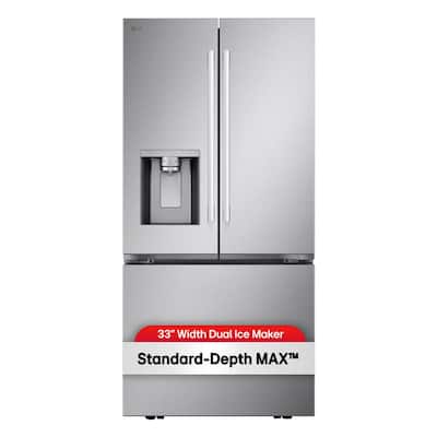 33 in. W. 25 cu.ft. Smart 3-Door French Door Refrigerator Standard Depth MAX in Stainless Steel with Dual Ice Makers