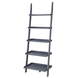72 in. Gray Wood 5-shelf Ladder Bookcase with Open Back