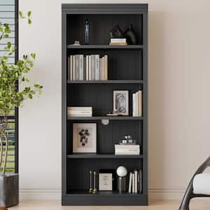 Black 83.4 in. Tall Wood Home Office 5-Shelf Standard Bookcase with Adjustable Shelves