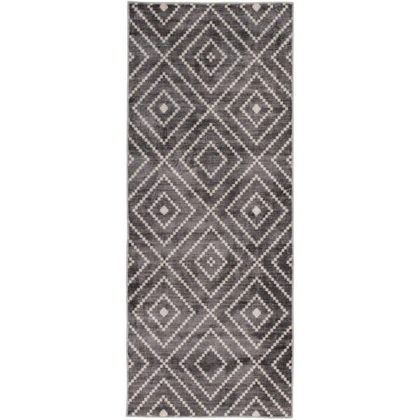 2 ft. x 5 ft. Onyx/Ivory Diamond Weave Washable Runner
