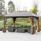 13 ft. x 10 ft. Steel Hardtop Gazebo with Screened Curtains, Black/Brown