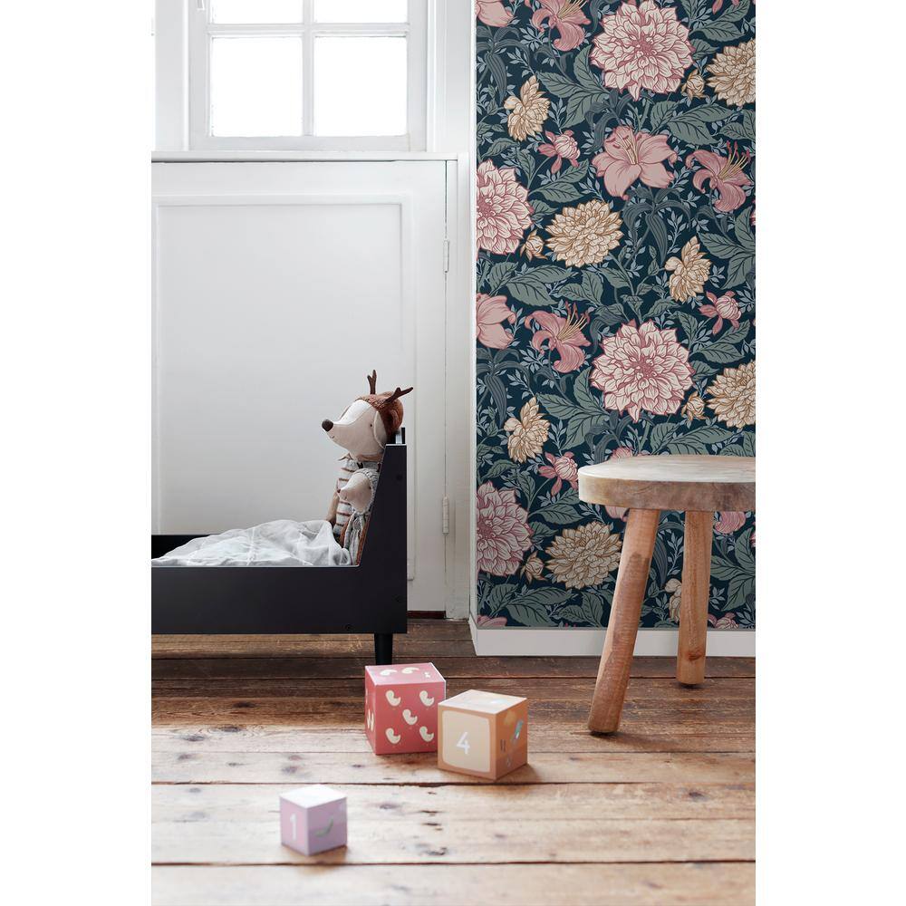Persephone Blue and Pink Floral Non-Woven Wallpaper