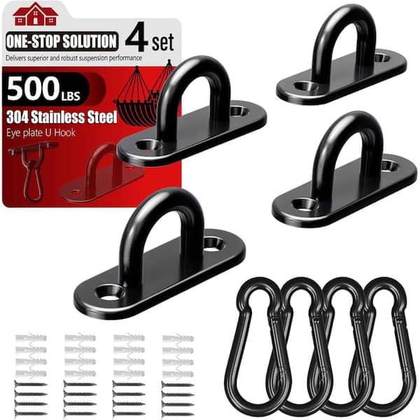 Black M5 304 Stainless Steel Pad Eye & Snap Hook Kit, 500 lb Heavy-Duty Hanging Hardware for Hammocks, Swings, Plants