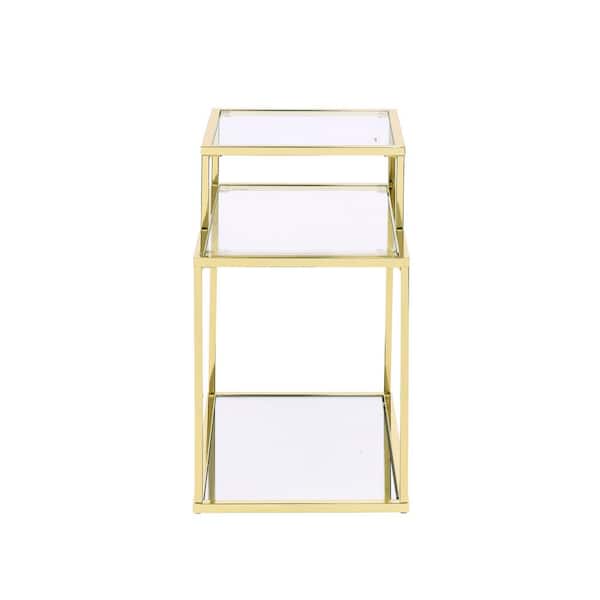 Acme Furniture 13 in. Uchenna Side Table in Clear Glass and Gold