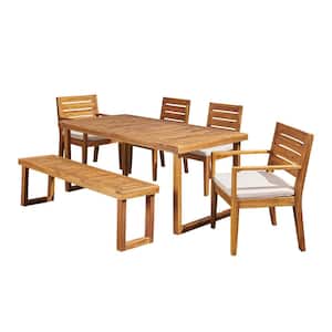 Nestor Sandblast Natural 6-Piece Wood Outdoor Dining Set with Beige Cushions