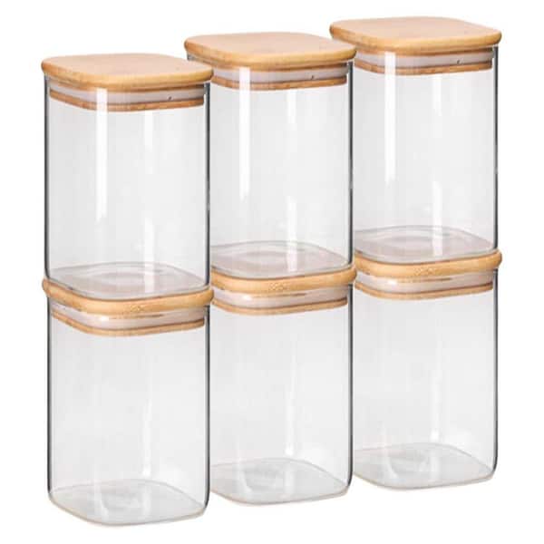 6-Piece Airtight Clear Glass Storage Containers with Lids Square Canister Set Pantry Organizers for Food