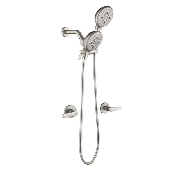 5-Spray Pattern 4.72 in. Wall Mount Fixed Shower Head and Handheld Showerhead 2.5 GPM  with 2 Handles in Brushed Nickel