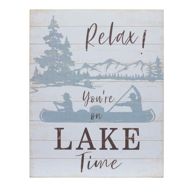 15.75 in. x 20 in. White, Black, Blue and Trees and Lake Wood Wall Art 2-Piece