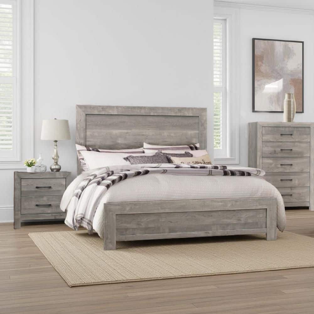 Benjara Eb 3-Piece Gray and Black Engineered Wood Full Size