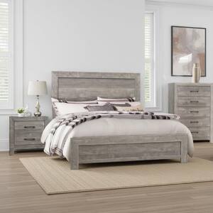 Eb 3-Piece Gray and Black Engineered Wood Full Size Bedroom Set with Farmhouse Style