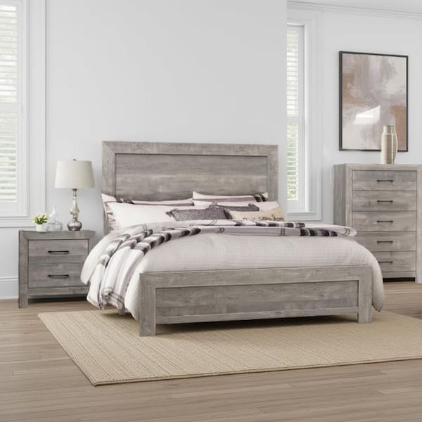 Eb 3-Piece Gray and Black Engineered Wood Full Size Bedroom Set with Farmhouse Style