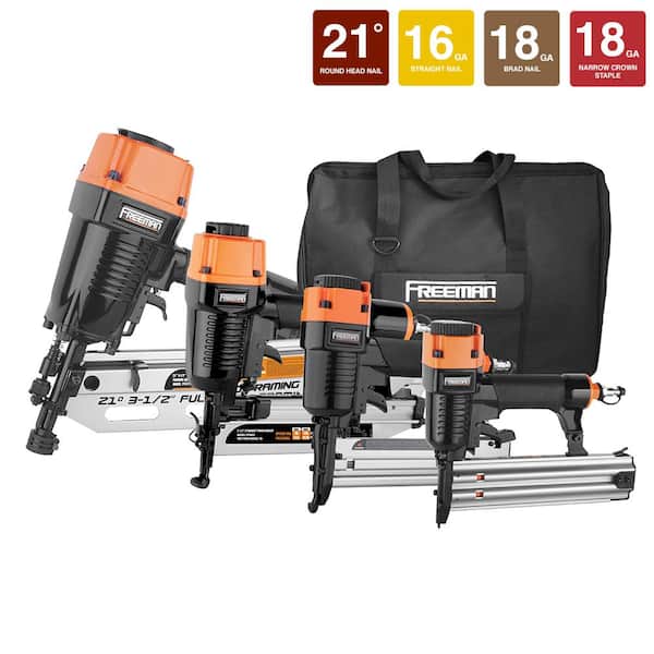 Freeman Complete Pneumatic Framing and Finishing Nailer and Stapler Kit  with Bags and Fasteners (9-Piece) P9PCK - The Home Depot