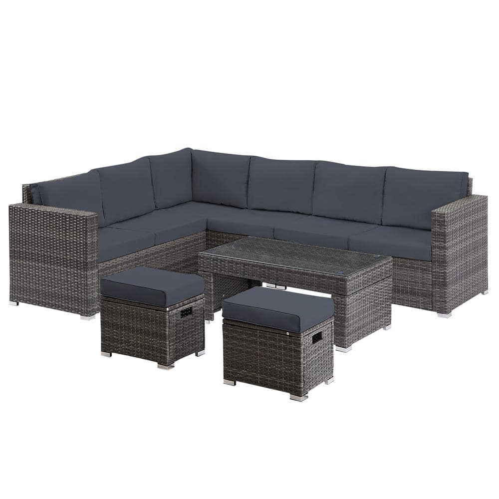 6-Piece Rattan Patio Conversation Sofa Set Garden Furniture Sectional Seati