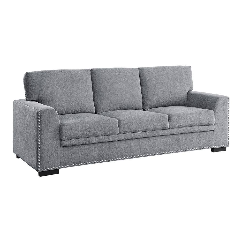 Morelia 84" Dark Gray Chenille Fabric Sofa with Nailhead Trim