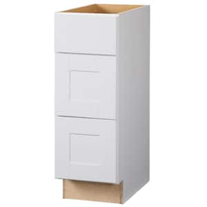 Shaker 12 in W x 21 in D x 34.5 in H Assembled Bath 3-Drawer Base Cabinet in Satin White