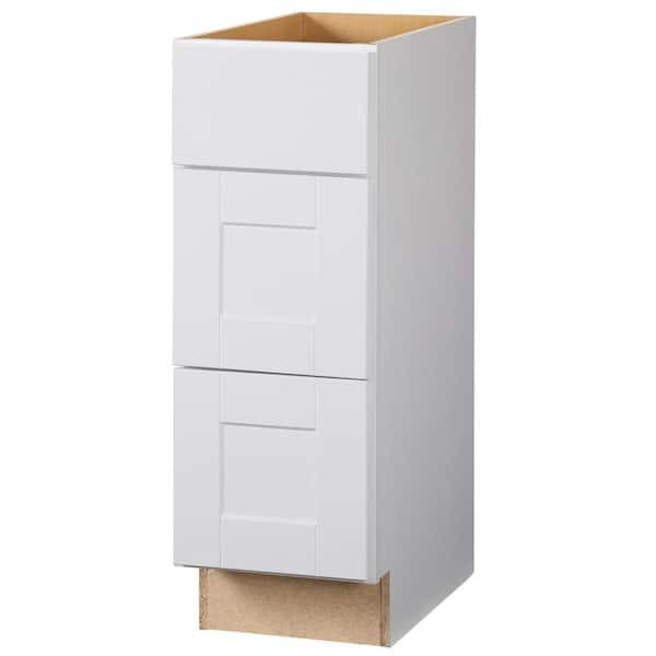 Hampton Bay Shaker Assembled 12x34.5x21 in. Bathroom Vanity Drawer Base Cabinet with Ball-Bearing Drawer Glides in Satin White