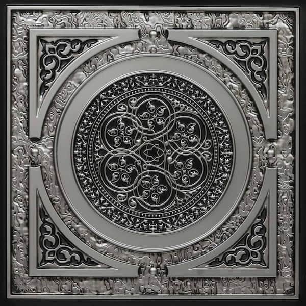 Steampunk Antique Silver 2 ft. x 2 ft. PVC Glue-up or Lay-in Faux Tin Ceiling Tile (100 sq. ft./case)