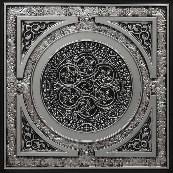 thumbnail image 2 of Lot Of 25 PVC Faux Tin Ceiling Tiles 24x24 - Antique Silver D148 Glue Up - Eurodeco Style 2 of 9
