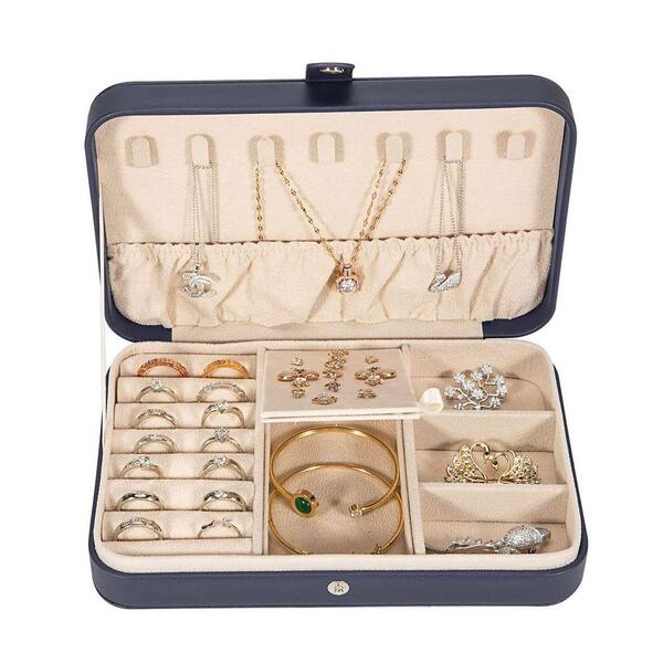 5.5 x 1.7 in. Dark Blue PU Leather Small Jewelry Box for Women