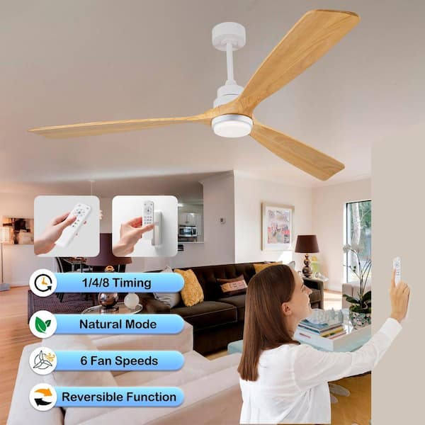 bessten 72 in. White Standard Ceiling Fan with Light, 3 Wood